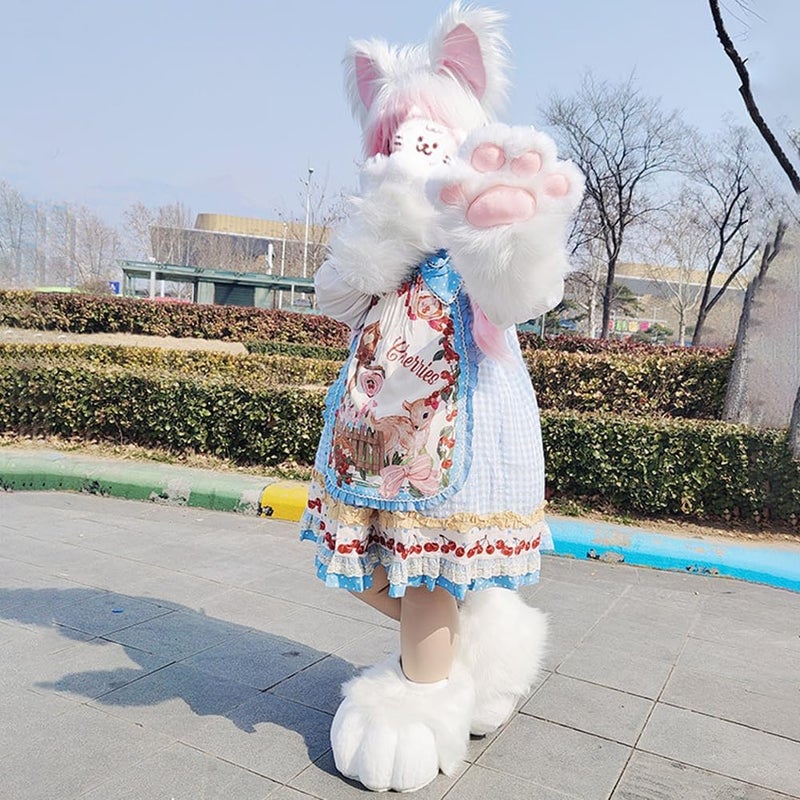 JUNBOON Cute Plush Cat Hat Fluffy Ear Headwear Winter Warm Earmuffs Head Mask Halloween Cosplay Accessory - Image 4